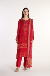 3 Piece Printed Chiffon Embroidered Suit (AS0447)