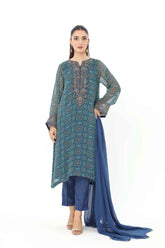 3 Piece Printed Chiffon Embroidered Suit (AS0464)