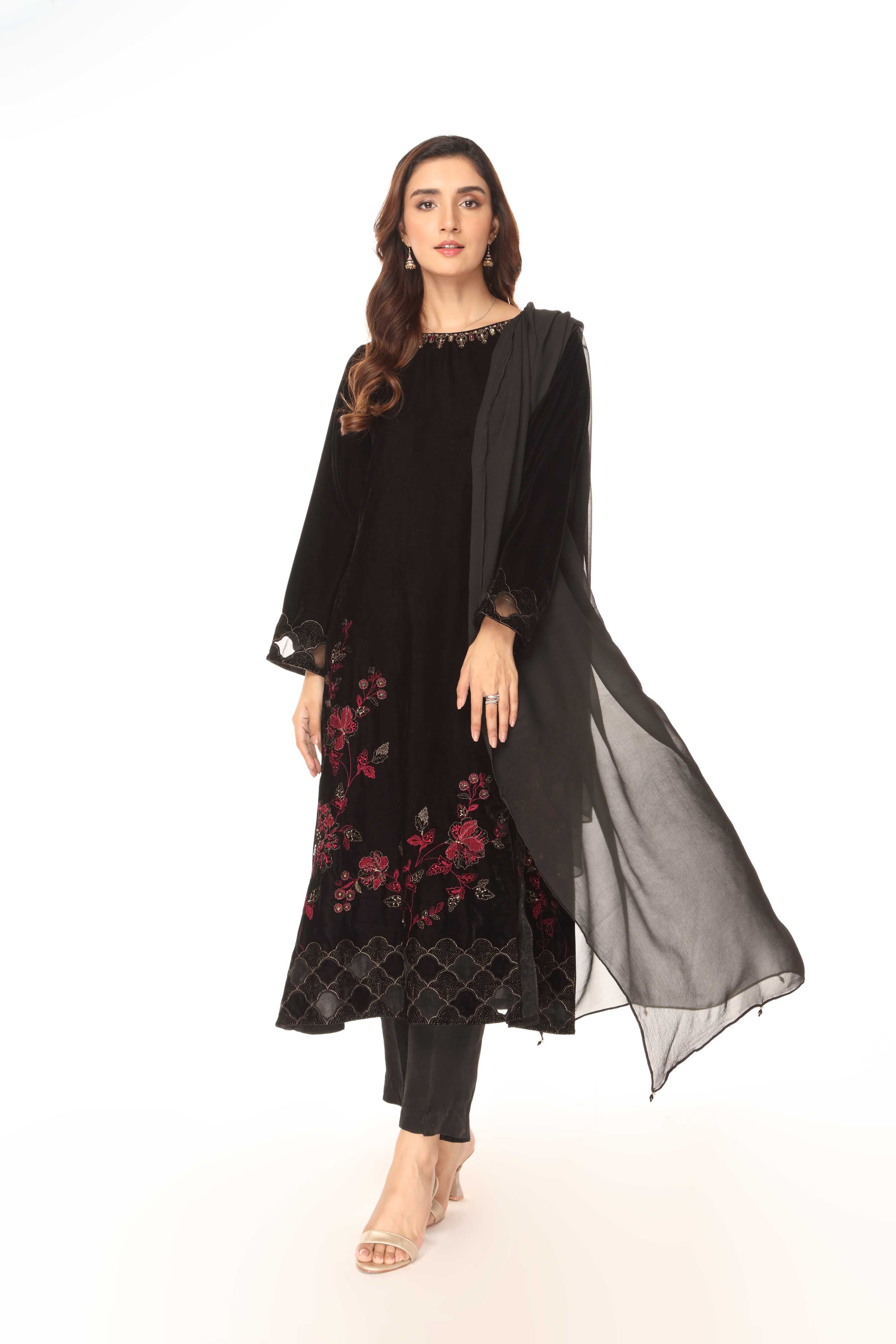 Chinyere Piece Velvet Embroidered Formal Suit Fall Winter 2024