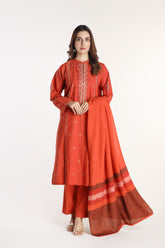 3 Piece Slub Khaddar Embroidered Suit (BA0032)