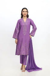 3 Piece Slub Khaddar Embroidered Suit (BA0046)