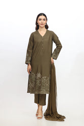 3 Piece Slub Khaddar Embroidered Suit (BA0055)