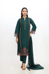 3 Piece Slub Cotton Embroidered Suit (BA0071)