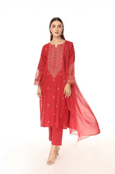 3 Piece Slub Khaddar Embroidered Suit (BA0096)