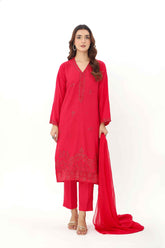 3 Piece Lawn Karandi Embroidered Suit (BA0116)