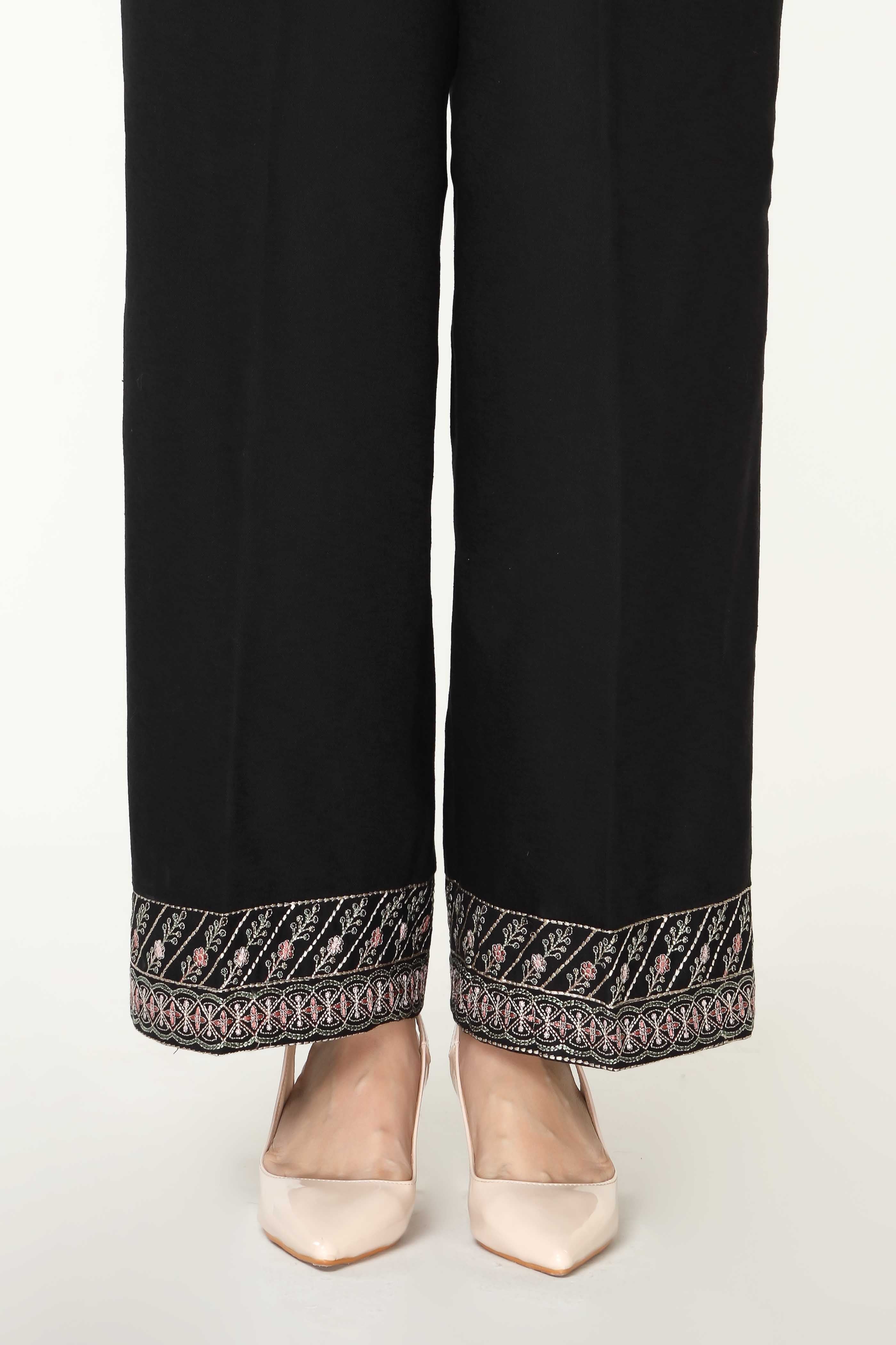 Chinyere Bottom Embroidered Cotton Karandi Black Trouser Fall