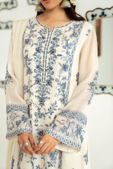 3 Piece Khadi Net Embroidered Suit (FL0051)