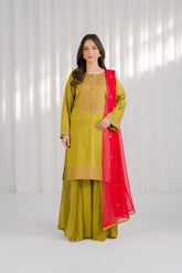 3 Piece Cotton Silk Embroidered Suit (CS0107)
