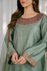 3 Piece Cotton Slik Staple Embroidered Suit (CS0123)