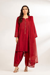 3 Piece Cotton Silk Staple Embroidered Suit (CS0194)