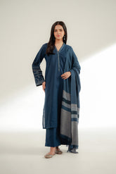 3 Piece Slub Khaddar Embroidered Suit (CS0364)