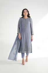 3 Piece Khaddi Net Embroidered Suit (FL0225)