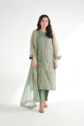 3 Piece Organza Embroidered Suit (FL0187)