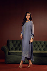 3 Piece Khaddi Net Embroidered Suit (FL0225)