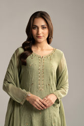 3 Piece Khaddi Net Embroidered Suit (FL0036)