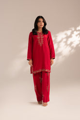 2 Piece Raw Silk Embroidered Suit (FL0068)