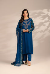 3 Piece Chiffon Embroidered Suit (FL0120)
