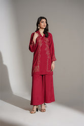 2 Piece Raw Silk Embroidered Suit (FL0140)