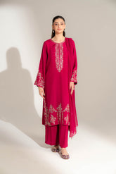 3 Piece Raw Silk Embroidered Suit (FL0144)