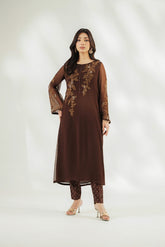 2 Piece Chiffon Embroidered Suit (FL0255)