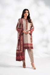 3 Piece Printed Raw Silk Embroidered Suit (FS0215)