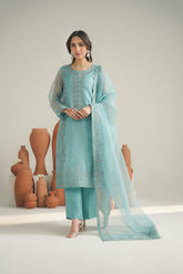 3 Piece Organza Embroidered Unstitched Suit (UF0033)