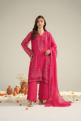 3 Piece Chiffon Embroidered Unstitched Suit (UF0041)