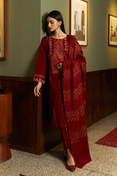 3 Piece Slub Khaddar Embroidered Suit (BA0086)