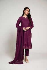 3 Piece Slub Khaddar Embroidered Suit (BA0015)