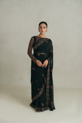 3 Piece Unstitched Chiffon Embroidered Sari (UF0007)