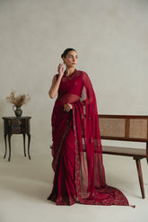 3 Piece Unstitched Chiffon Embroidered Sari (UF0005)