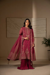 3 Piece Unstitched Chiffon Embroidered Suit (UF0011)