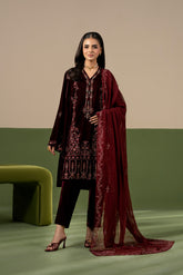 3 Piece Velvet Embroidered Unstitched Suit (UF0043)