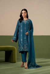 3 Piece Raw Silk Embroidered Unstitched Suit (UF0045)