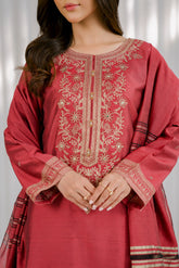 3 Piece Cotton Slik Staple Embroidered Suit (CS0121)