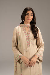 3 Piece Khadi Net Embroidered Suit (FL0056)