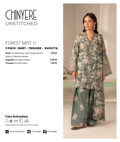3 Piece Printed Lawn Printed Unstitched Suit (UC0122)