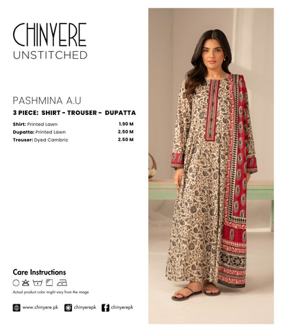 3 Piece Printed Lawn Printed Unstitched Suit (UC0108)