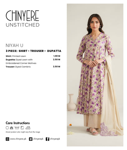 3 Piece Printed Lawn Printed Unstitched Suit (UC0112)