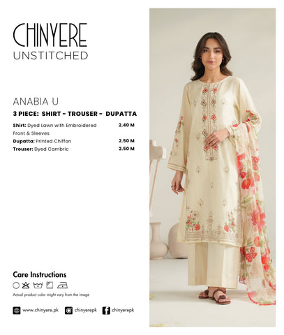 3 Piece Lawn Embroidered Unstitched Suit (UC0109)
