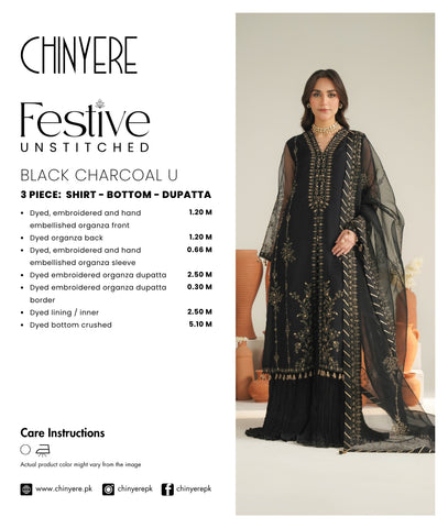 3 Piece Organza Embroidered Unstitched Suit (UF0029)