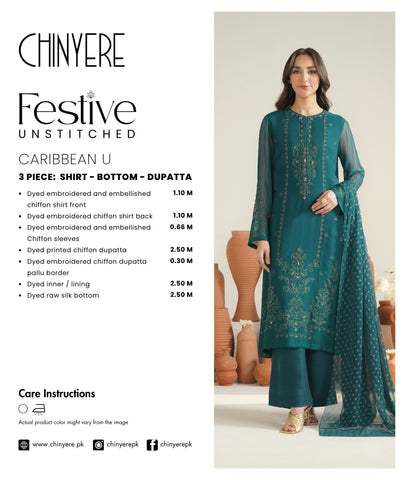 3 Piece Organza Embroidered Unstitched Suit (UF0032)