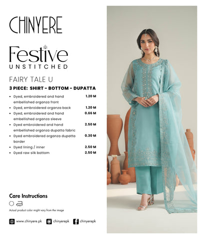 3 Piece Organza Embroidered Unstitched Suit (UF0033)