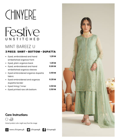 3 Piece Organza Embroidered Unstitched Suit (UF0031)