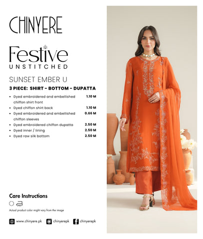 3 Piece Chiffon Embroidered Unstitched Suit (UF0030)
