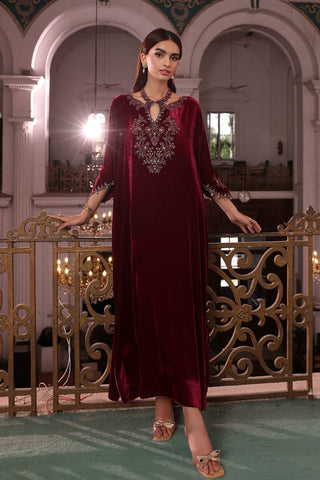 Chinyere Velvet Deluxe Piece Embroidered Velvet Dark Pink