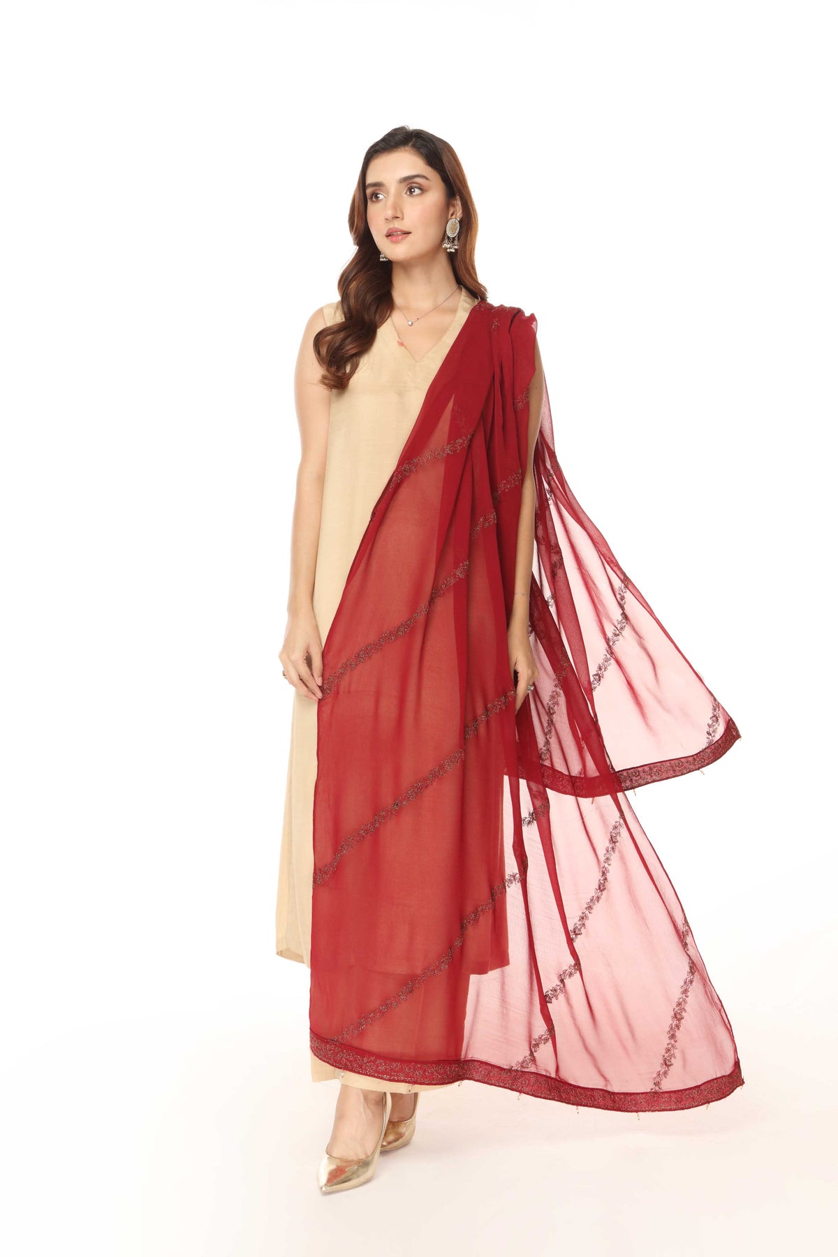 1 Piece  Chiffon Embroidered Dupatta (AA5439)