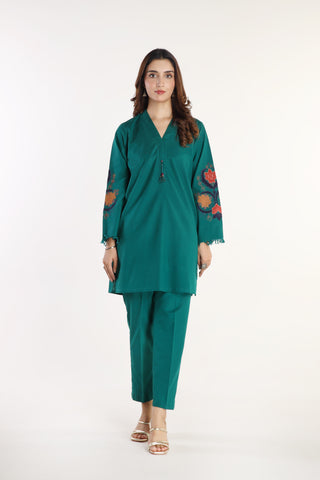 2 Piece Slub Khaddar Embroidered Suit  (AE0052)