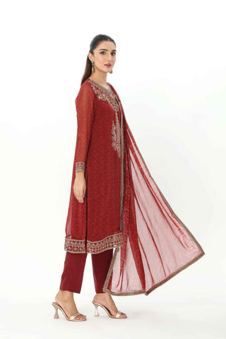 3 Piece Printedchiffon Embroidered Suit (AP0034)