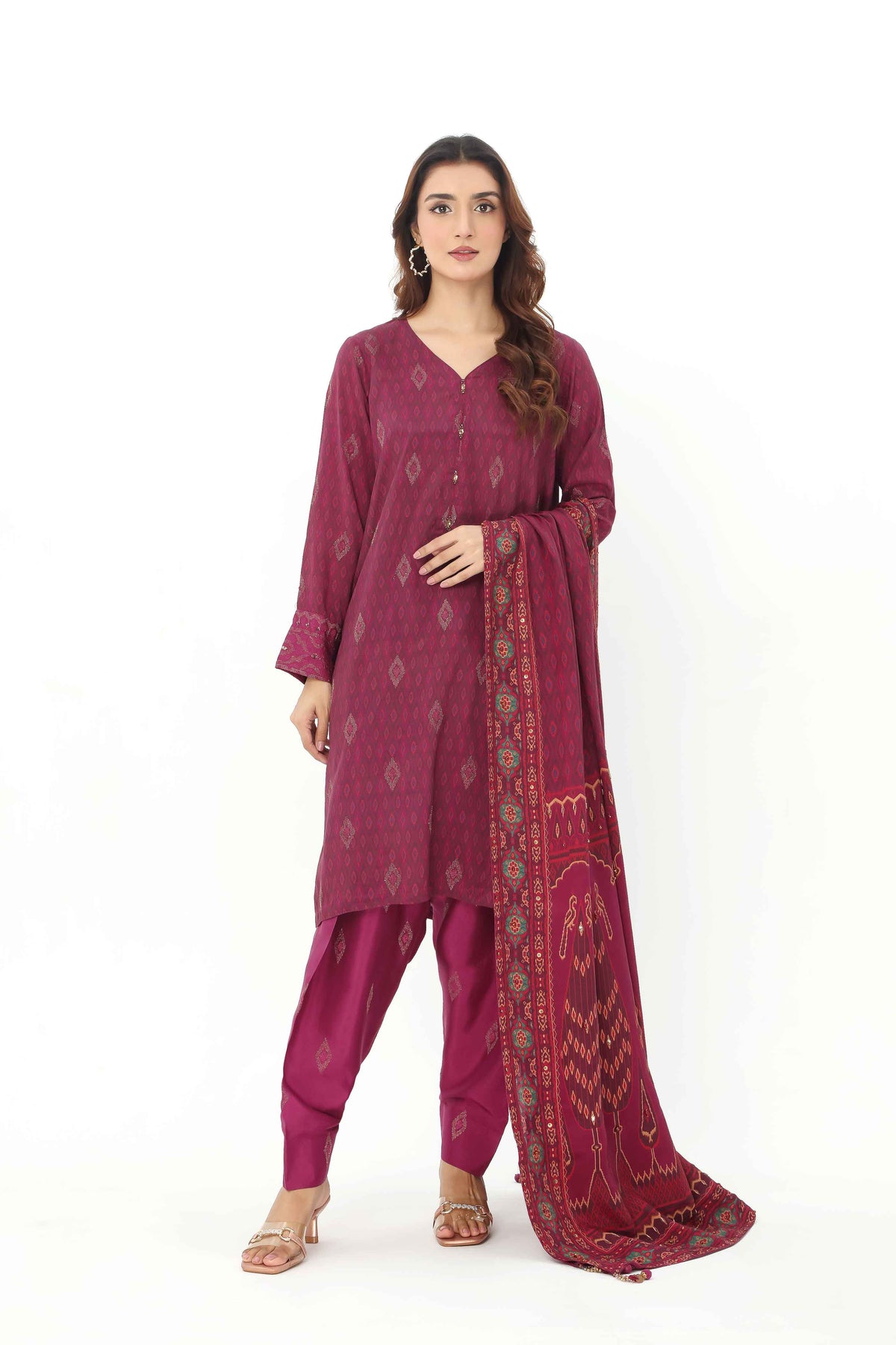 3 Piece Raw Printed Silk Suit (AS0466)